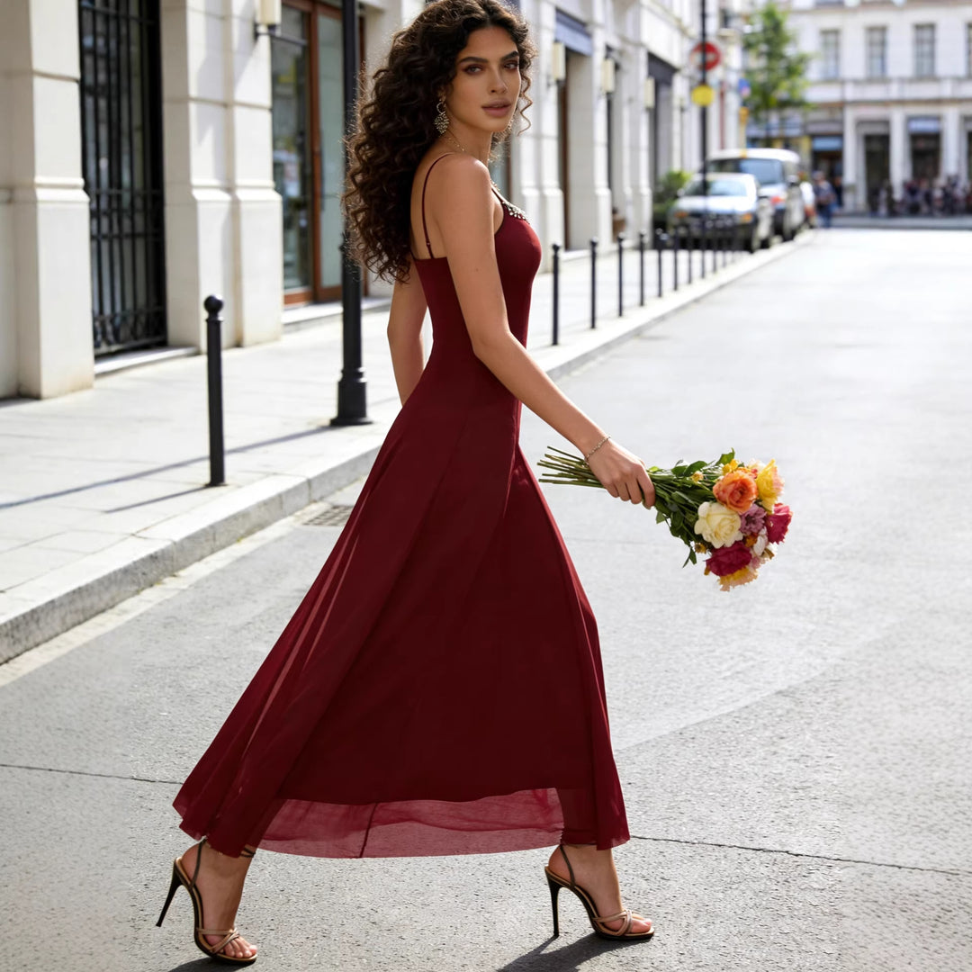 Damen Elegantes Partykleid mit funkelnden Details und schwingendem Rock R&B
