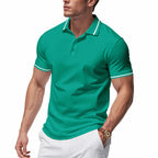 Herren nan atmungsaktives Interlock-Poloshirt mit Kontrast-Tipping, kurzer Knopfleiste und schmaler Silhouette R&B