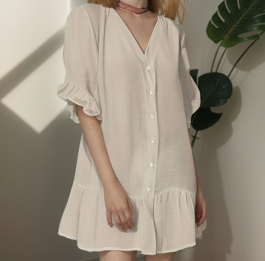 Damen Shirtkleid mit Puffärmeln und Volantabschluss R&B