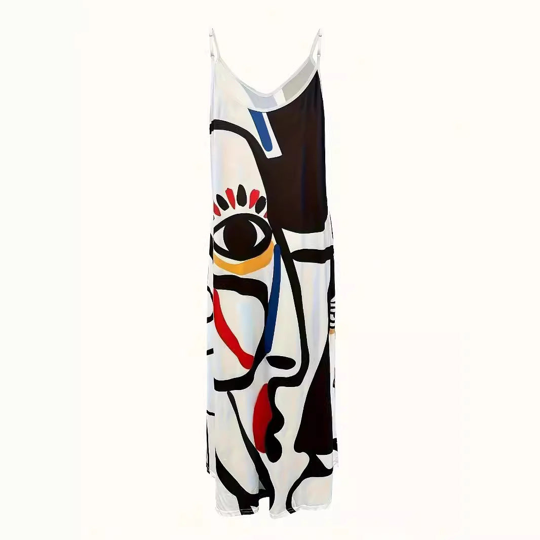 Damen Maxikleid mit modernem grafischen Print und schwingendem Saum R&B