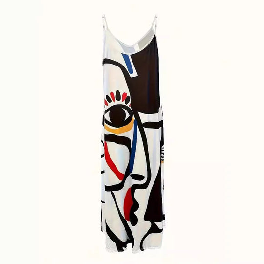 Damen Maxikleid mit modernem grafischen Print und schwingendem Saum R&B