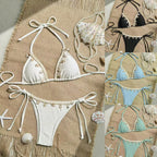 Damen Triangel-Bikini-Set mit verspielten Details und verstellbaren BindR&Bändern R&B