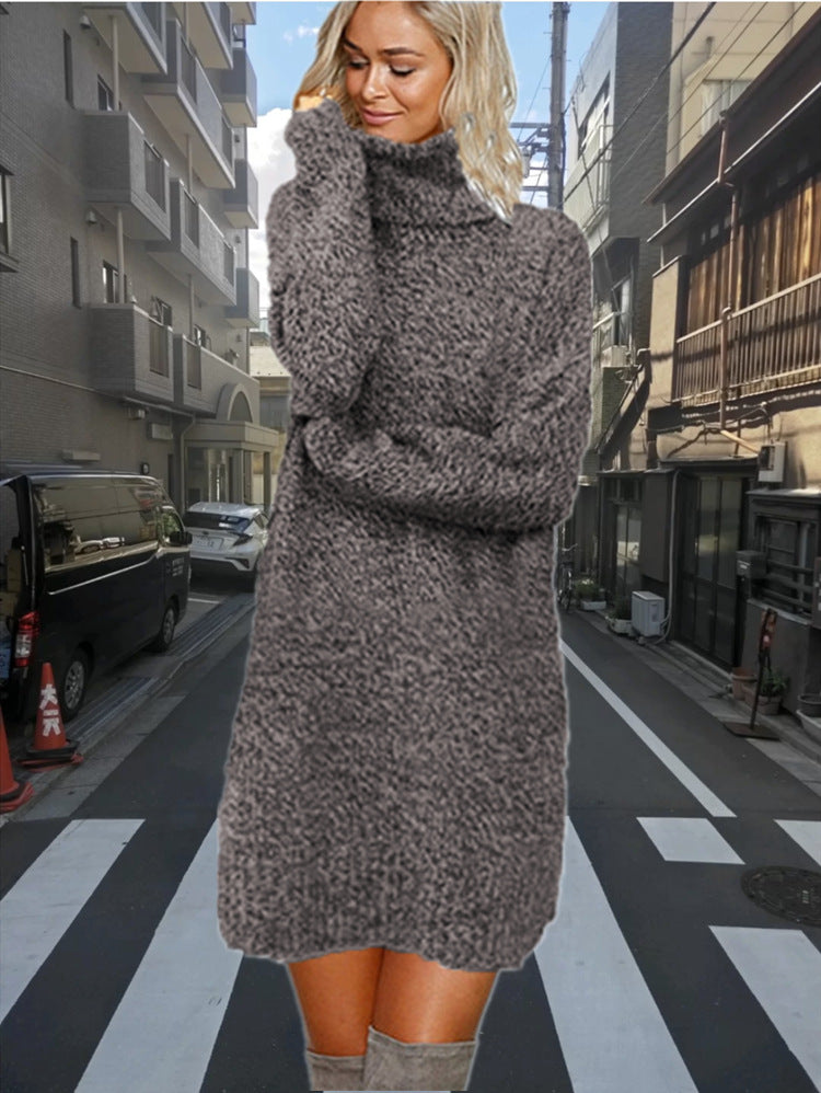Damen Strickkleid mit hohem Kragen aus kuscheligem Material R&B