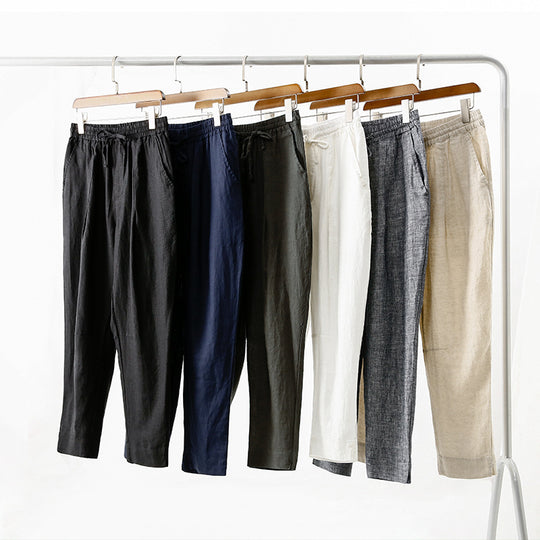 Damen lässige Leinenhose mit elastischem Bund und praktischen Seitentaschen R&B