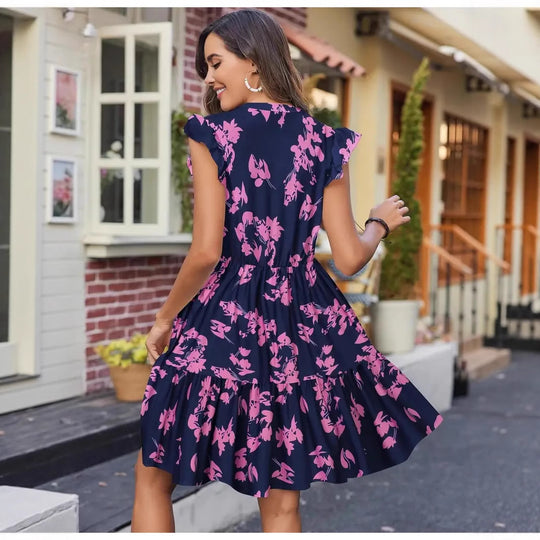 Damen Sommerliches Kleid mit Rüschendetails und elastischem Bund R&B