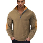 Herren nan Kurzzip-Stehkragenpullover mit Kontrastkragen und Wildleder-Ellenbogenpatches R&B