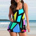 Damen Schwimmdress mit geometrischem Muster und verstellbaren Trägern R&B
