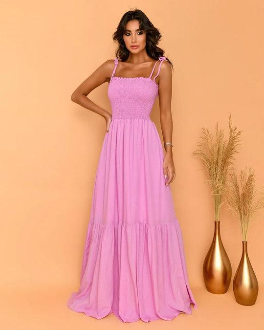 Damen luftiges Maxikleid mit Spaghetti-Trägern und Rüschendetails R&B