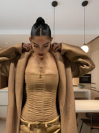 Damen Figurnahes Top mit Raffungen und Trägerdesign