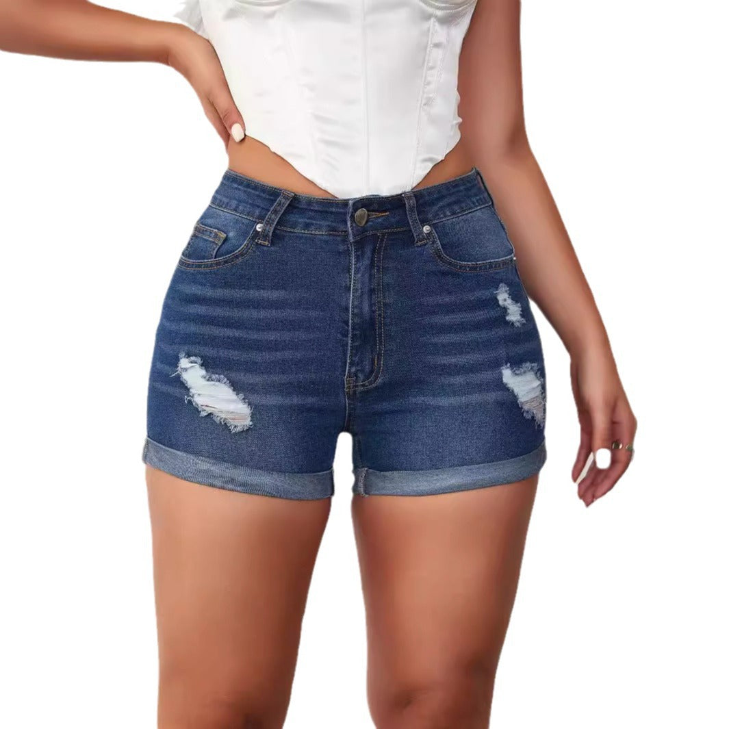 Damen Destroyed Jeansshorts mit hohem Bund und lässigem Schnitt R&B