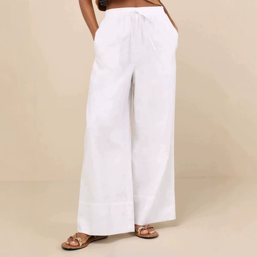 Damen Weite Leinenhose mit elastischem Bund und seitlichen Taschen R&B