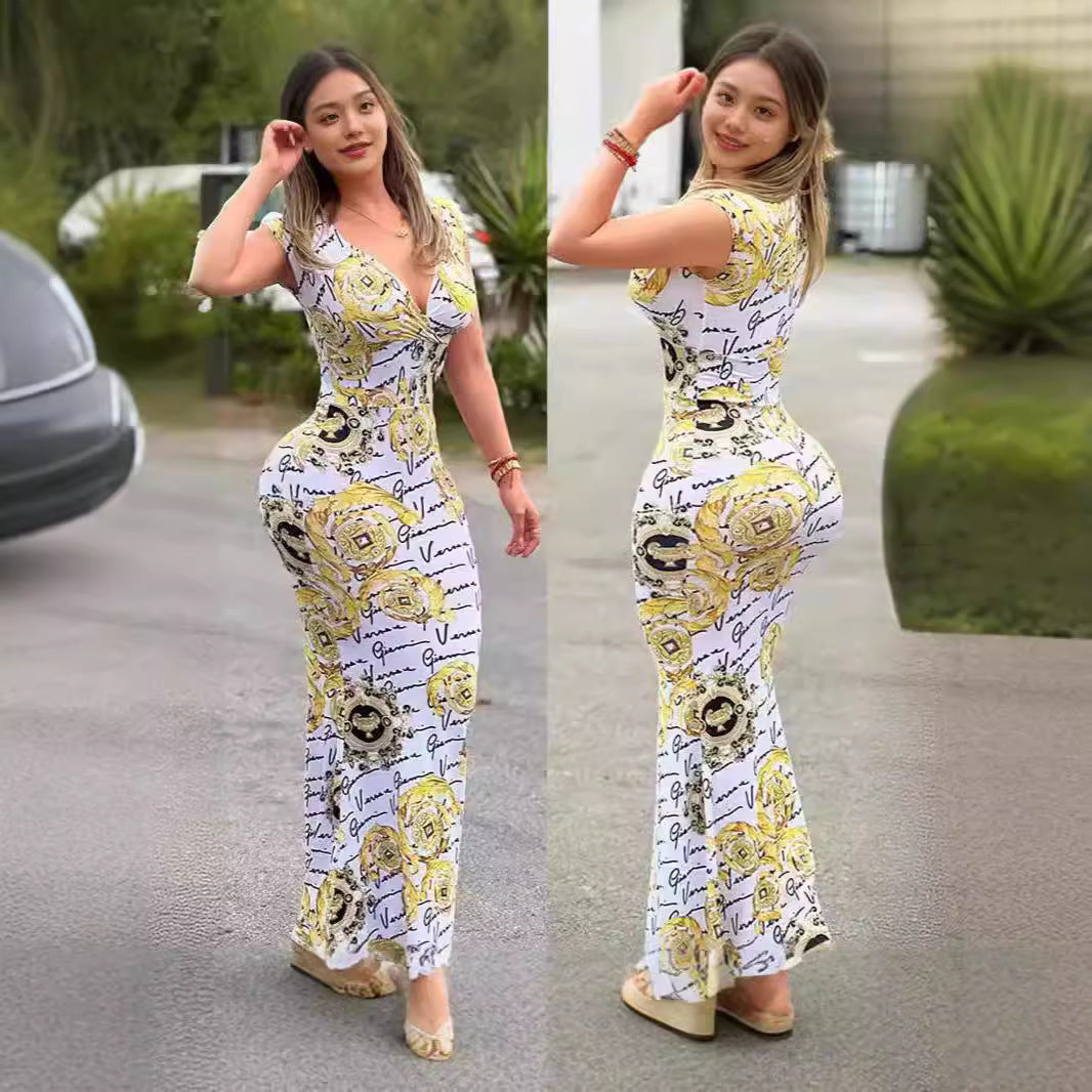 Damen Elegantes Maxikleid mit exklusivem Print und figurbetontem Schnitt
