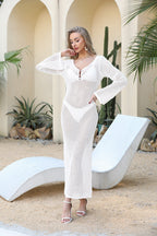 Damen Eleganter Häkel-Strandüberwurf mit V-Ausschnitt und fließendem Schnitt R&B