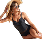 Damen Einteiler Badeanzug mit modischem Wickeldesign und Mesh-Einsätzen R&B