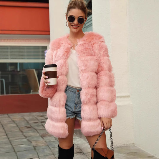 Damen Flauschige Kunstpelzjacke mit großzügigen Ärmeln und elegantem Schnitt R&B