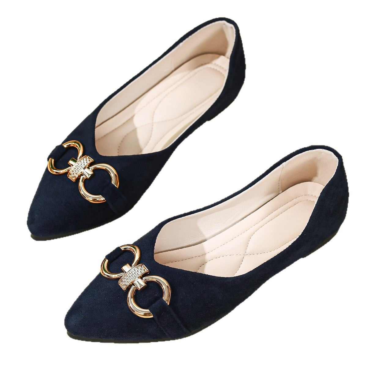 Damen Elegante Ballerinas mit dekorativem Metallring R&B