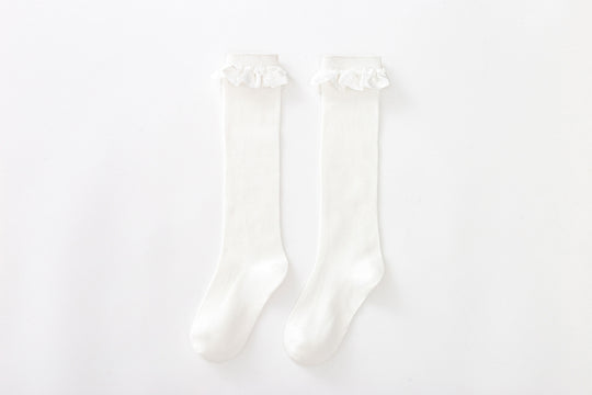 Damen Elegante Kniestrümpfe mit Rüschenabschluss R&B