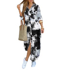 Damen Langarmhemdkleid mit elegantem Charme und reichhaltigem Grafikdruck R&B
