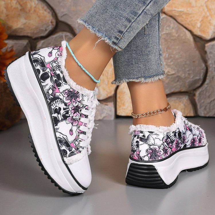 Damen Plattform-Sneaker mit floralem Design und hoher Sohle R&B