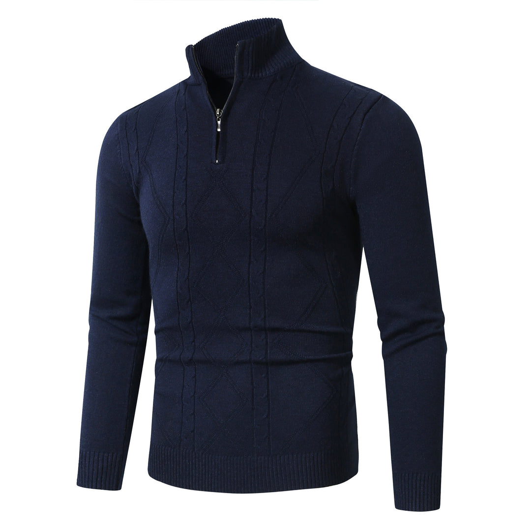 Herren Strickpullover mit modernem Zopfmuster und hohem Stehkragen R&B