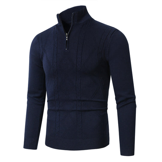 Herren Strickpullover mit modernem Zopfmuster und hohem Stehkragen R&B