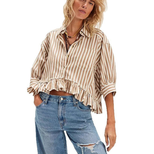 Damen lässige Bluse mit Rüschensaum R&B
