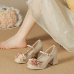 Damen elegante Abend-Schuhe mit blumiger Applikation R&B