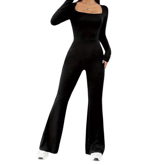 Damen Eleganter Jumpsuit mit weitem Bein und langen Ärmeln R&B