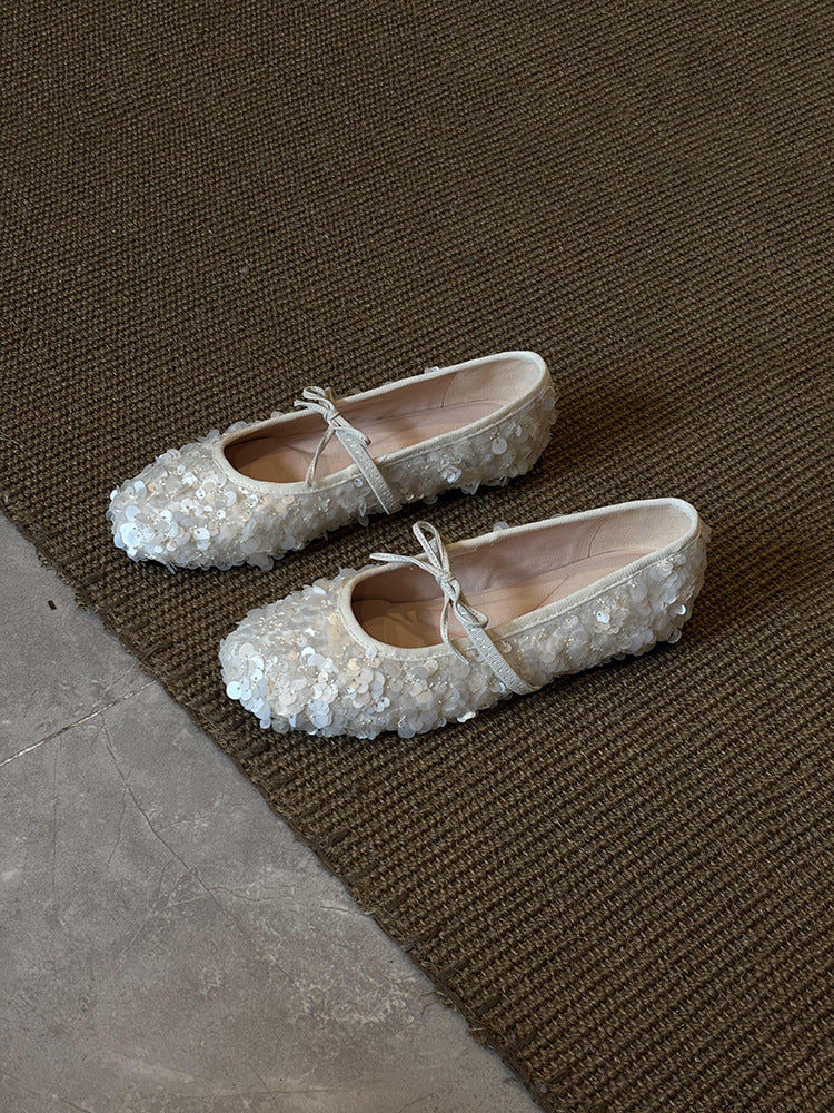 Damen Ballerinas mit funkelnden Pailletten und zartem Riemchen Heidi Mode