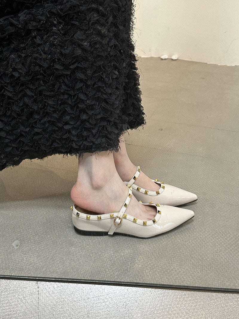 Damen elegante Slingback-Ballerinas mit dekorativen Nieten und komfortablem Fußbett R&B