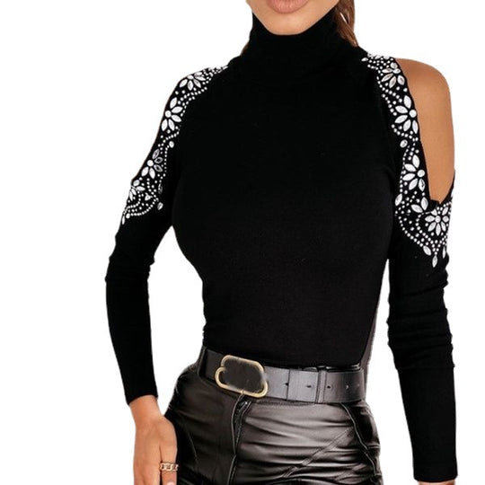 Damen Elegantes Oberteil mit freiem Schulterdesign und Spitzendetails R&B