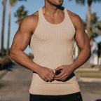 Herren nan geripptes Muskelshirt mit U-Ausschnitt und stretchigem Baumwollmix R&B