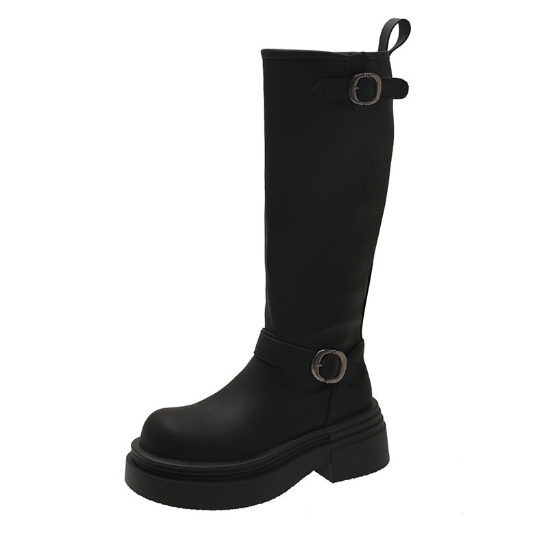 Damen modische kniehohe Stiefel mit coolem Schnallen-Detail R&B