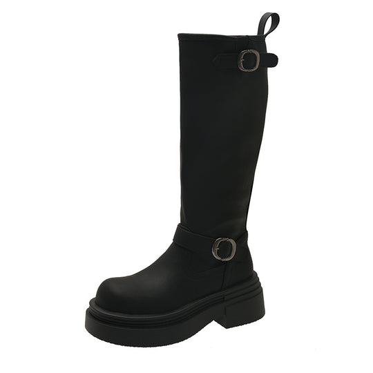 Damen modische kniehohe Stiefel mit coolem Schnallen-Detail R&B