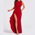 Damen elegantes Abendkleid mit seitlichem Schlitz und Raffung R&B