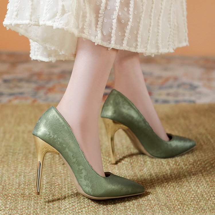 Damen elegante Pumps mit glänzendem Goldabsatz R&B