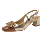 Damen Slingback-Pumps mit funkelnder Schmuckschnalle