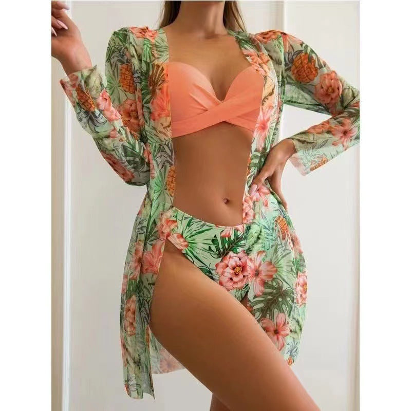Damen Strandcover-Up mit modischem Blumendruck und langen Ärmeln R&B