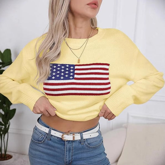 Damen Strickpullover mit Flaggenmotiv und lässigem Schnitt R&B