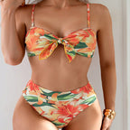 Damen Bikini-Set mit floralem Knotendesign und hohem Schnitt R&B