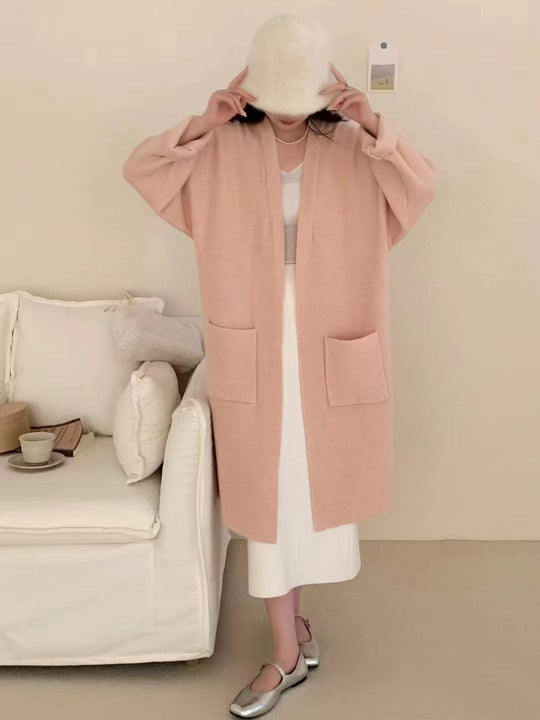 Damen Langer Oversized Strickcardigan mit praktischen Taschen und breiten Ärmeln R&B