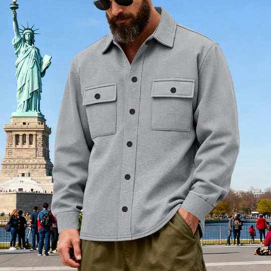Herren nan lässige Hemdjacke aus Baumwollmischung mit aufgesetzten Brusttaschen R&B