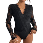 Damen Body mit romantischer Spitze und tiefem V-Ausschnitt R&B