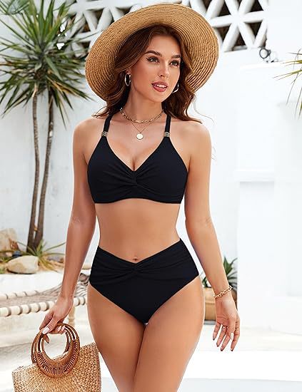 Damen Hochgeschnittenes Bikini-Set mit Twist-Detail R&B