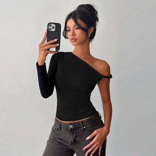 Damen asymmetrisches Langarmoberteil mit schulterfreiem Design R&B