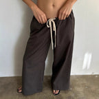 Damenweite Freizeithose mit lässigem Streifenmuster und elastischem Bund R&B