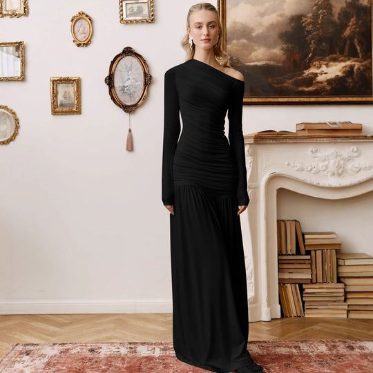 Damen Elegantes Maxikleid mit asymmetrischem Schnitt und Raffung R&B