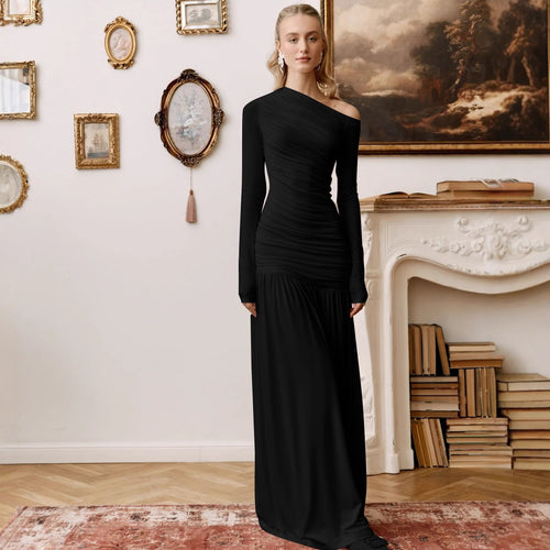 Damen Elegantes Maxikleid mit asymmetrischem Schnitt und Raffung R&B