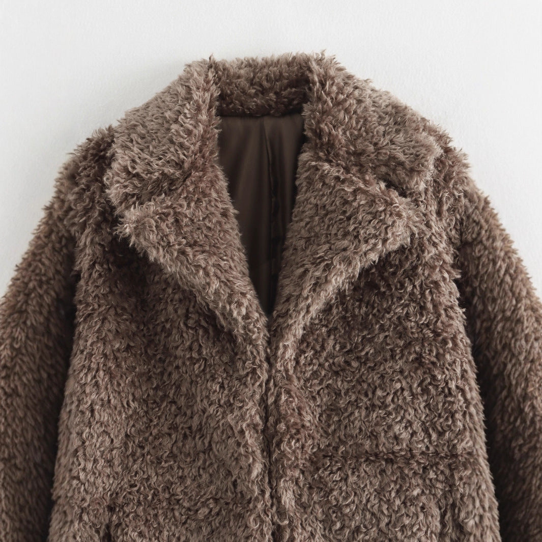 Damen kuschelige Fleecejacke mit elegantem Revers R&B
