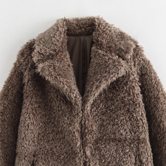 Damen kuschelige Fleecejacke mit elegantem Revers R&B